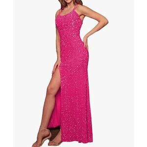 NWT Berlinnova Hot Pink Full Sequin Mermaid Prom Dress Long Formal Size 2